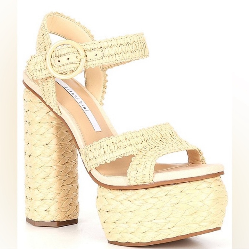 NWT Gianni Bini Pelle Raffia Platform Sandals Sz 9,5